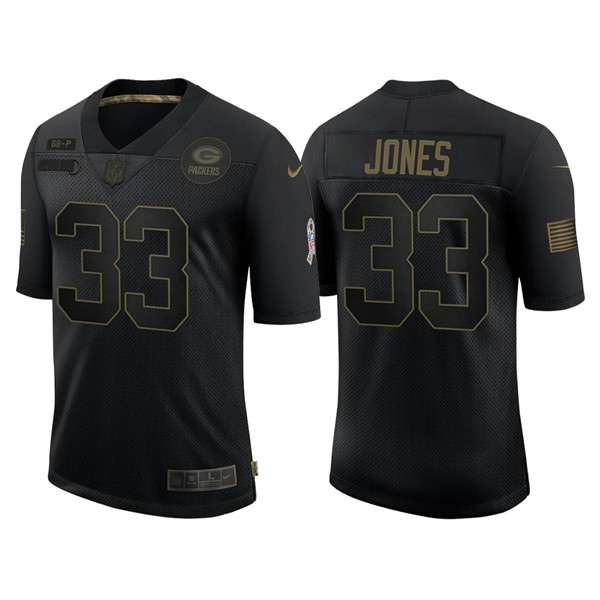 Men's Green Bay Packers #33 Aaron Jones 2020 Black Salute To Service Limited Stitched NFL Jersey